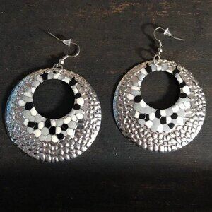 Large Textured Silver Circle Dangle Earrings